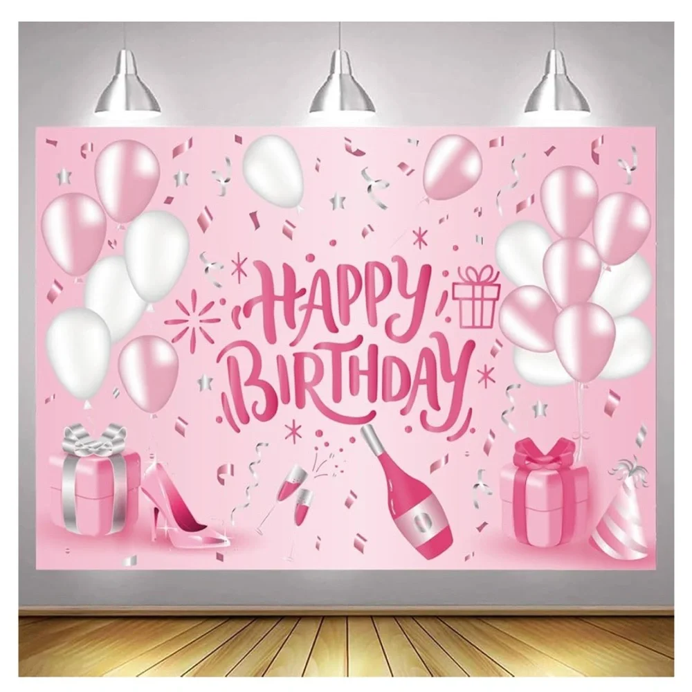 Pink and Silver Balloon Birthday Backdrop, 3 x 5, for Lady Girls Women Princess